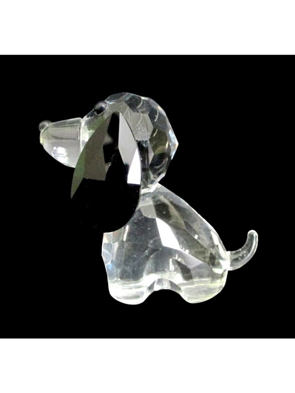 Crystal Puppy Dog Figurine With Black Ears Faceted Design 2 Inches Tall